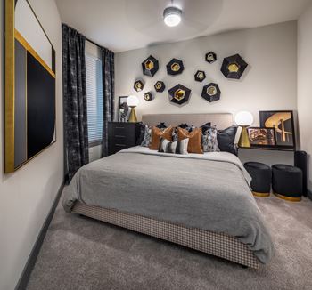 Aura Thirty2 New Apartments in Austin, Texas Model Bedroom with Carpet